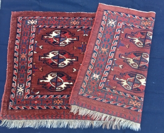 Turkmen Yomut cuval with great insect border. Cm 60x112. Late 19th century. Natural dyes. 9 gul pattern. Very precise drawing. In good condition. One restoration left corner below. Really beautifull, elegant, collectable. 