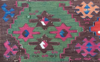 Yes, this is a great Kilim fragment! East Anatolia, I assume Reyhanli tribal group. Cm 70x90 ca. Datable 1870/1890.Wool and cotton. Most colors are present, all natural, saturated, wonderful. Pattern is also  ...