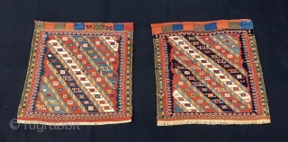 Shahsavan sumack twin khorjin bag faces. Cm 53/53 and 54/54. Age: 100 to 110 years imho. Great pattern. Lovely colors. As usual at this age orange might not be natural. Difficult to  ...