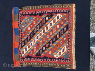 Shahsavan sumack twin khorjin bag faces. Cm 53/53 and 54/54. Age: 100 to 110 years imho. Great pattern. Lovely colors. As usual at this age orange might not be natural. Difficult to  ...