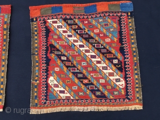 Shahsavan sumack twin khorjin bag faces. Cm 53/53 and 54/54. Age: 100 to 110 years imho. Great pattern. Lovely colors. As usual at this age orange might not be natural. Difficult to  ...