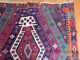 Armenian Reshwani kilim. Cm 160x420. Unusual Reshwani dyed certainly by an Armenian expert dyer who used as much dye as it could be used for 4, 5 kilims. Yes, colors are deeply  ...