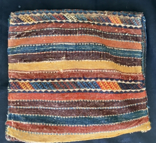 Jaff Kurd bag with diamonds spread allover. Pile rug with a rare and wonderful, striped kilim back. Size is 48x54 ca. Datable to the end of 19th century. Diamond pattern. Inside border  ...