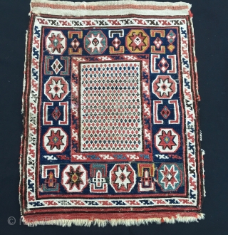 Azerbaijan. Baku sumack khorjin bag face. Cm 34x42. 4th quarter 19th century. Lovely pattern, great natural saturated colors. A little tribal textile jewel.          