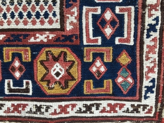 Azerbaijan. Baku sumack khorjin bag face. Cm 34x42. 4th quarter 19th century. Lovely pattern, great natural saturated colors. A little tribal textile jewel.          