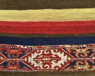 Antique Wonderful East Anatolian Storage bag or cuval.
Size is cm 110x150.
Datable to the 3rd/4th quarter of the 19th century.
Elegant, beautiful, detailed graphics.
Flat and sumack weaving.
Awesome deeply saturated natural colors.
After 100 and over  ...