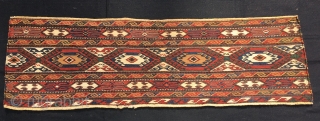Shahsavan sumack mafrash long panel. Cm 38x118. 1880sh. Great pattern, strips, medallions, symbols, negative/positive double arrive or four hooks? Deep natural saturated colors. In good condition. Shooting outdoor in partial cloudy weather. 