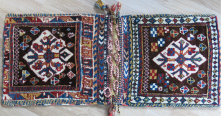 Qashqai collectors' wonder. 
This is imho a very rare and beautiful Qashqai Gabbeh khorjin. 
Cm 50x125 ca. Datable back to the 4th quarter of the 19th century. 
The rarity is first of  ...