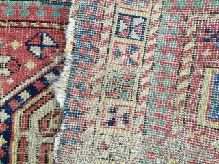 Caucasian prayer rug fragment. Cm 45x90 ca. Probably Shirwan or Akstafa. Imo it might be 2nd or 3rd q of 19th c. I had it for over half a century!. It might  ...