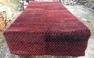 Red & Black chequered Karapinar yatak or sleeping rug. Central Anatolia, Turkey. Size is cm 140x355 ca. Datable to the 1920sh. Warp is cotton, weft and pile are in hand spun thick  ...