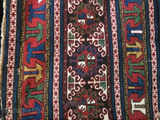 
We all know that the Shahsavan tribal group was actually the best as regards weaving, dying, patterns, creativity, etc. 
Here we have a great Shahsavan Sumack mafrash long panel. 
Size is cm  ...