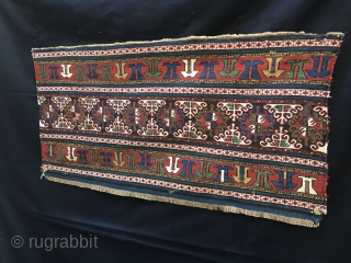 
We all know that the Shahsavan tribal group was actually the best as regards weaving, dying, patterns, creativity, etc. 
Here we have a great Shahsavan Sumack mafrash long panel. 
Size is cm  ...