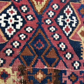 Pair of antique, fragmented East Anatolian cuvals/storage bags
Most probably Sinanli tribal group work
Or Reyhanli?
Datable to the 3rd quarter of the 19th century or even earlier
Great star pattern
Some metal thread here & there
Awesome  ...