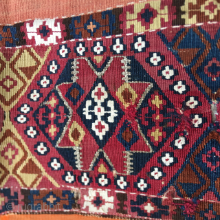 Pair of antique, fragmented East Anatolian cuvals/storage bags
Most probably Sinanli tribal group work
Or Reyhanli?
Datable to the 3rd quarter of the 19th century or even earlier
Great star pattern
Some metal thread here & there
Awesome  ...