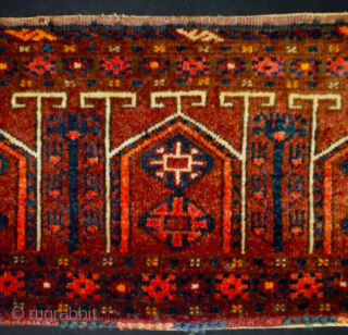 Turkmen Ersari trapping. Cm 33x170. Late 19th/early 20th century. In good condition, full pile. Beautiful collection item. Lovely yurt design with trees in between. The graphic is great! 
    