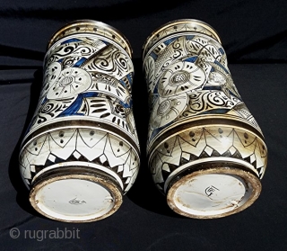 ALBARELLI FRATELLI CRESTONI 1900-1931 CIVITA CASTELLANA – VITERBO – CENTRAL ITALY

Pair of antique and glorious ceramics from Civita Castellana, Central Italy.
Cylindrical shaped vases made of hard glazed majolica, enamelled both inside and  ...