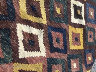 Top Maimana kilim named Diamond Maimana. Cm 215x335. End 19th century to early 20th c., but frankly I think it's older than that. Pattern filled with fantastic colorful diamonds. Colors are incredibly  ...