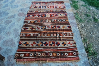 Western Anatolia, probably Bergama area, kilim with cicim brocade - second half 19th century -great, bright, strong dyes - For more pics have a look at this facebook link: http://www.facebook.com/album.php?aid=195084&id=579403491
See a very  ...