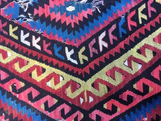 19th Century Fethiye camel cover kilim fragment. Cm 145x235. Antique, beautiful & rare. Distressed but powerful, very powerful. Still "alive", speaking! Needs either a loving collector or a skilful restorer. Great colors  ...