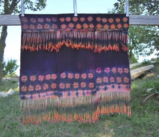 Two Tibetan yak wool tie & dye shawls from Southern Tibet and/or Zanskar. 
Yak wool, natural colors, approx age is early 20th century. Cm 85x75 ca. each.
In Tibet the Tigma or cross  ...