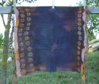 Two Tibetan yak wool tie & dye shawls from Southern Tibet and/or Zanskar. 
Yak wool, natural colors, approx age is early 20th century. Cm 85x75 ca. each.
In Tibet the Tigma or cross  ...