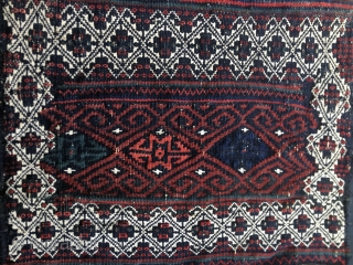 Colors & Graphics by the Afshar tribe. Cm 40x46 & 48x80 open. Probably oldish enough to be antique, or? Never mind, it's beautiful and charming.  A small, sweet tribal wonder.  
