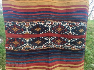 An awesome piece! East Anatolia open cuval. Cm 110x140. Datable 1890/1910. Great primitive drawing. Wonderful natural saturated colors. Lots of aubergine, nice, deep madder red, a strong yellow, green, indigo blue, orange.......white  ...