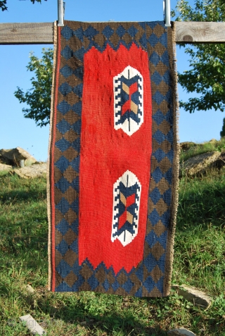 Karabagh kilim mafrash panel. Early 20th century. Cm 50x100 ca. Good condition. See more pics on fb: https://www.facebook.com/media/set/?set=a.10151690333839258.1073741856.3... Or on Picasa: https://plus.google.com/photos/102077108999072625754/albums/5880861146917689505?banner=pwa
            ...