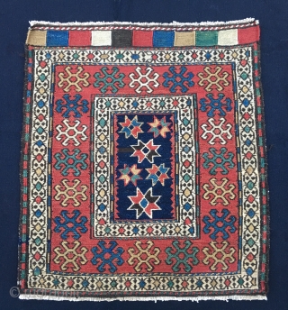 Shahsavan sumack bag face. Cm 55x60 ca. Great pattern, great age, great colors. Lovely center with dark blue background, the ceiling of nomads. Well drawn, well proportioned, well preserved.    