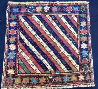 Stars & Stripes & Colors. Shahsavan beautiful sumack bag face. Cm 46x46 ca. Early 20th century if not before. Great pattern with stars in the wide border and diagonal m   