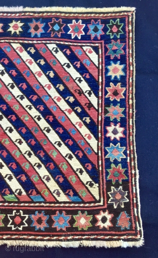 Stars & Stripes & Colors. Shahsavan beautiful sumack bag face. Cm 46x46 ca. Early 20th century if not before. Great pattern with stars in the wide border and diagonal m   