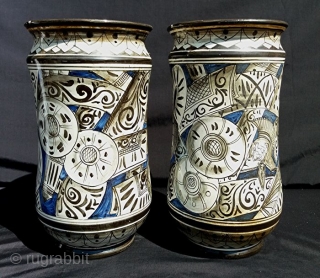 ALBARELLI FRATELLI CRESTONI 1900-1931 CIVITA CASTELLANA – VITERBO – CENTRAL ITALY

Pair of antique and glorious ceramics from Civita Castellana, Central Italy.

Cylindrical shaped vases made of hard glazed majolica, enameled both inside and  ...