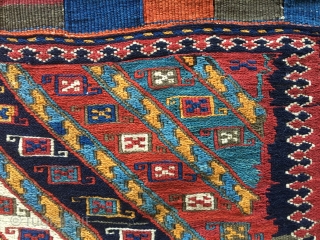 Shahsavan sumack khorjin bag face. Cm and 54/54. Age: 100 to 110 years. Great pattern. Lovely colors. As usual at this age orange might not be naturaL, but still not bad at  ...