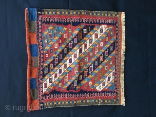 Shahsavan sumack khorjin bag face. Cm and 54/54. Age: 100 to 110 years. Great pattern. Lovely colors. As usual at this age orange might not be naturaL, but still not bad at  ...