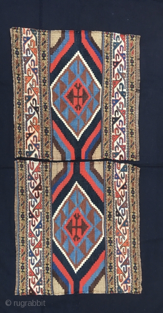 Twin kilim & sumack panels attributed to the Shahsavan tribal group. Cm 46x48 and 46x51. Early 20th century. Great sumack graphic tripes. Lovely, though mixed, colors. In very good condition. Get on  ...