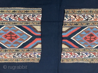 Twin kilim & sumack panels attributed to the Shahsavan tribal group. Cm 46x48 and 46x51. Early 20th century. Great sumack graphic tripes. Lovely, though mixed, colors. In very good condition. Get on  ...