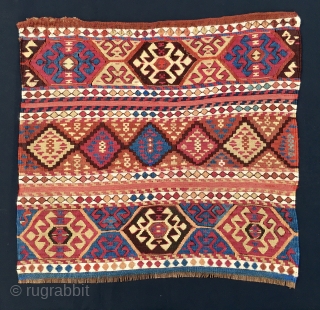 Enjoy the color power! Wonderful antique natural color Sinanli tribal group bag face. Eastern Anatolia. Cm 69x73. See the fantastic cochineal, the lovely madder red & orange, the bright yellow, the deep  ...