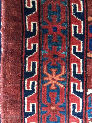 Beautiful Turkmen Yomut cuval with great insect border. Cm 60x112. Late 19th century. Lovely natural dyes, see the green especially...... Nice nine gul pattern. Very precise drawing and spacing. In good condition.  ...