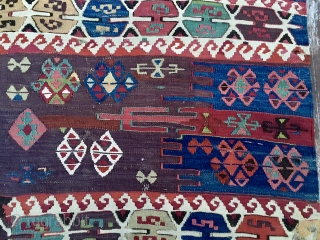 Eastern Anatolia Sinanli tribal group kilim strip. Cm 320x75 circa. Wonderful natural saturated colors, a real benchmark for dyes of that area, roughly 1870/1880. Full pic on request. Obviously not cheap. P.S.  ...