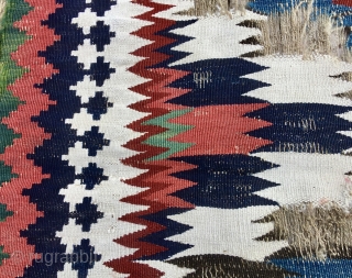 Qashqai kilim fragment.
Fars region. Iran.
Size is cm 75c165.
Age approx 1880/1890.
Lovely natural colors.
Available after 30/40 years in my collection. 
Email carlokocman@gmail.com             