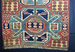 KASIM USHAG KARABAGH RUG FRAGMENT

Out of the blue came this lovely Caucasian rug fragment from Karabagh.
The size is cm 75x90 ca and it appears well proportioned.
Age I would say it could be  ...