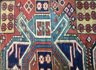 KASIM USHAG KARABAGH RUG FRAGMENT

Out of the blue came this lovely Caucasian rug fragment from Karabagh.
The size is cm 75x90 ca and it appears well proportioned.
Age I would say it could be  ...