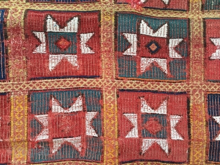 Beautiful Star Fethiye kilim. Cm 140x150 ca. Early 20th century. Woven in rare Zili technique. Natural dyes. Mounted on a wonderful “Macchiaioli” canvas for further strength. Can be used on both sides.  ...