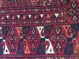 Turkmen Saryk çuval. Cm 87x153- Second half 19th century. Six main Gul pattern. Wool, silk, cotton. Very fine weave. Lovely natural saturated colors. See madder red, cochineal, orange on a liverish brown  ...