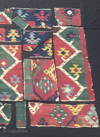 SARKOY KILIM FRAGMENTS
20 or so Sarkoy kilim fragments
Mid 19th century, but probably older
Ottoman Balkan region
Fantastic natural dyes
Great patterns
Fragments from one or different kilims
Out a German collection
Now available
Offers welcome
Paypal accepted
Please email carlokocman@gmail.com  