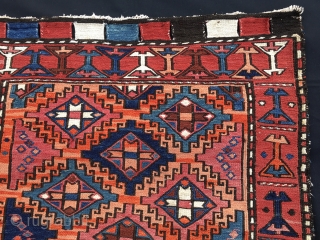 Beautiful Kurdish sumack korjin bag face. Cm 56x59. Early 20th c. Lovely colors, some are certainly natural, some others may not. Great sumack workmanship. Just out the collection of MT. 
  