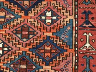 Beautiful Kurdish sumack korjin bag face. Cm 56x59. Early 20th c. Lovely colors, some are certainly natural, some others may not. Great sumack workmanship. Just out the collection of MT. 
  