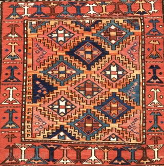 Beautiful Kurdish sumack korjin bag face. Cm 56x59. Early 20th c. Lovely colors, some are certainly natural, some others may not. Great sumack workmanship. Just out the collection of MT. 
  