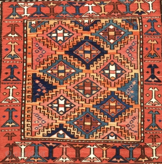 Beautiful Kurdish sumack korjin bag face. Cm 56x59. Early 20th c. Lovely colors, some are certainly natural, some others may not. Great sumack workmanship. Just out the collection of MT. 
  