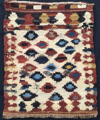 Shahsavan kilim khorjin bag face. Cm 48x61. Early 20th c or late 19th c. Sweet, colorful, full of diamonds. Some colors should be natural. In good condition.      